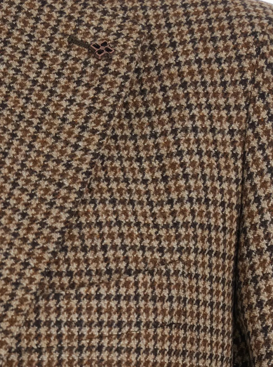Sacou 'Montecarlo' Brown Single-breasted Jacket with Notched Revers and Houndstooth Motif in Wool for Men - Img 3