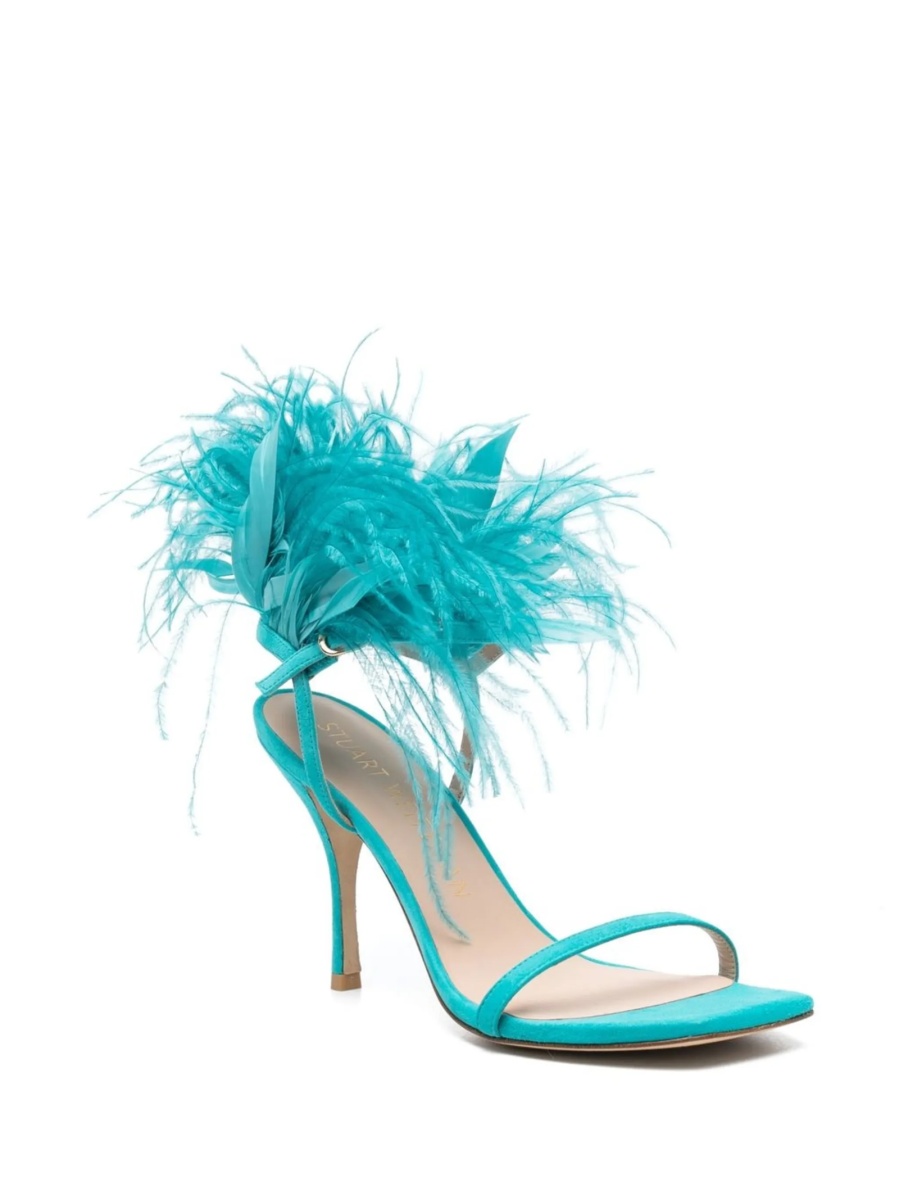 Sandale Stuart Weitzman albastre din puf si piele - Img 2