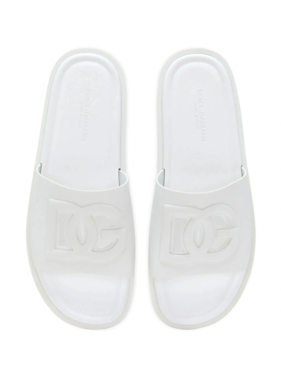 Sandale White Rubber Logo Detail Slip-On Sandals for Men - Img 7