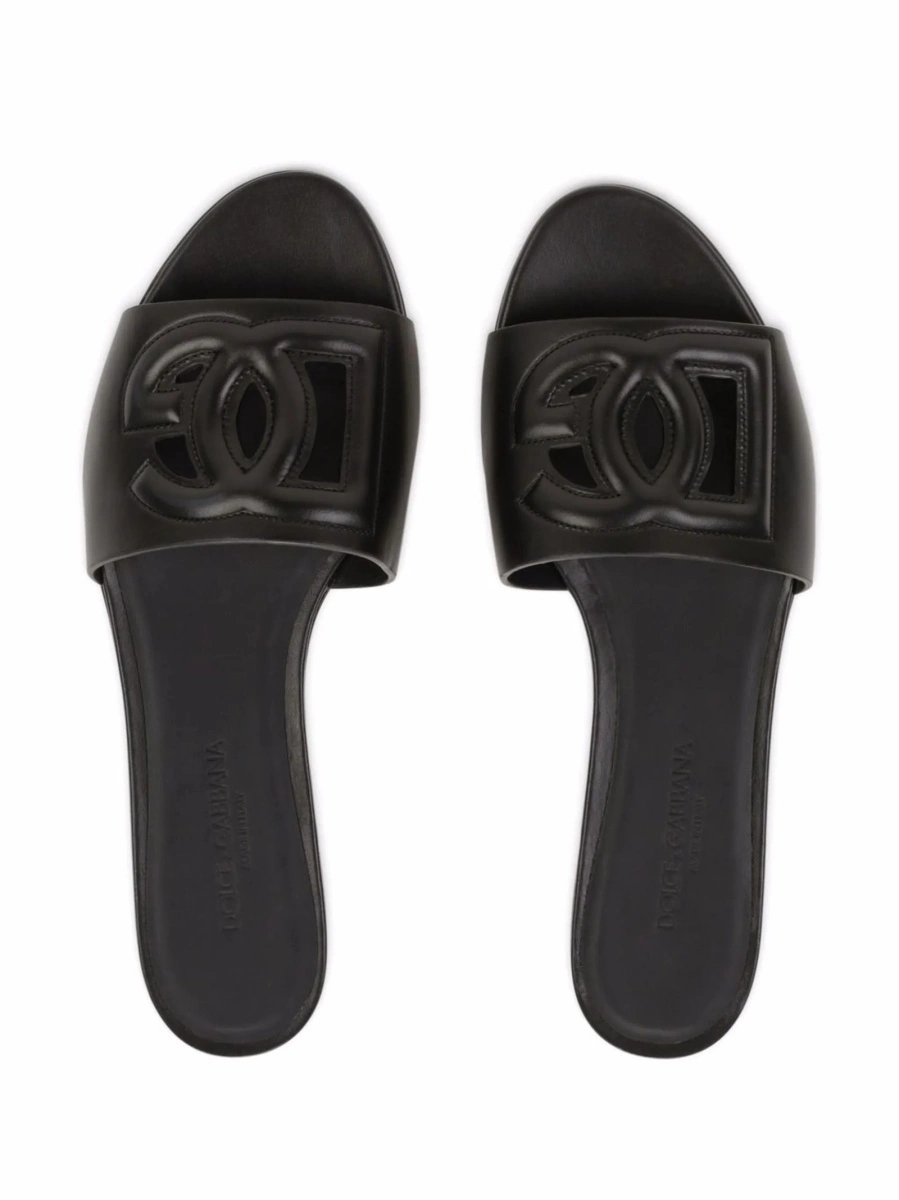 Slapi Dolce &amp; Gabbana DG Logo negri din piele - Img 4