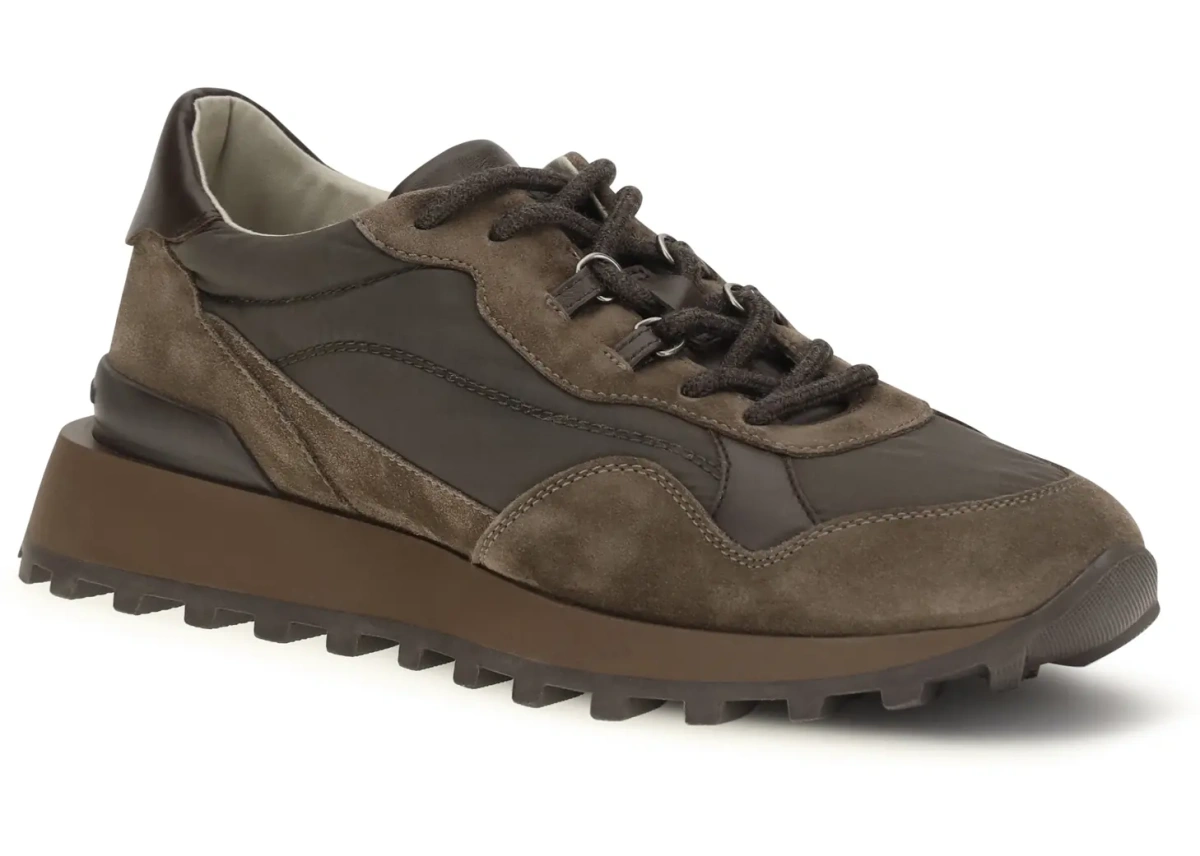 Sneakers Brunello Cucinelli din piele intoarsa si bumbac - Img 2