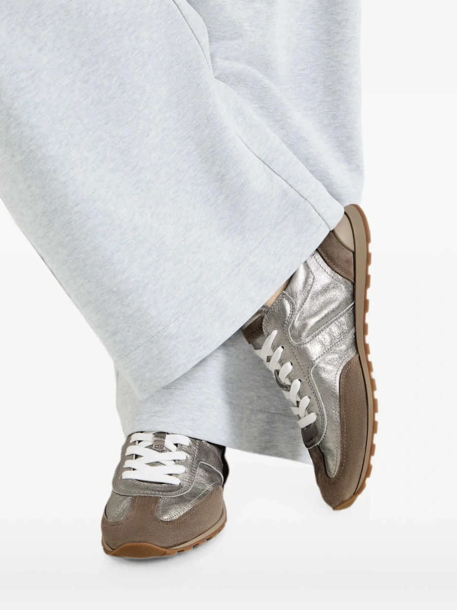 Sneakers Brunello Cucinelli gri din piele intoarsa si piele - Img 8