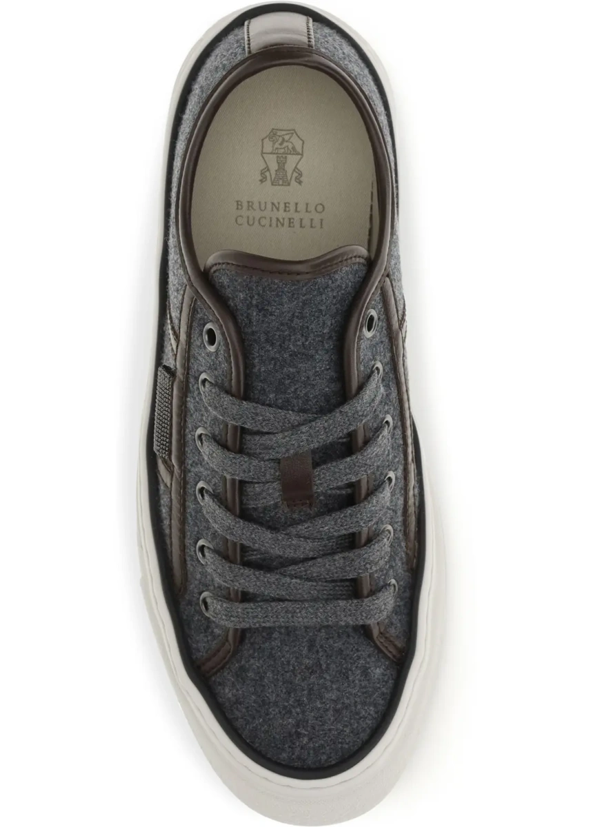 Sneakers Brunello Cucinelli gri din piele intoarsa - Img 4