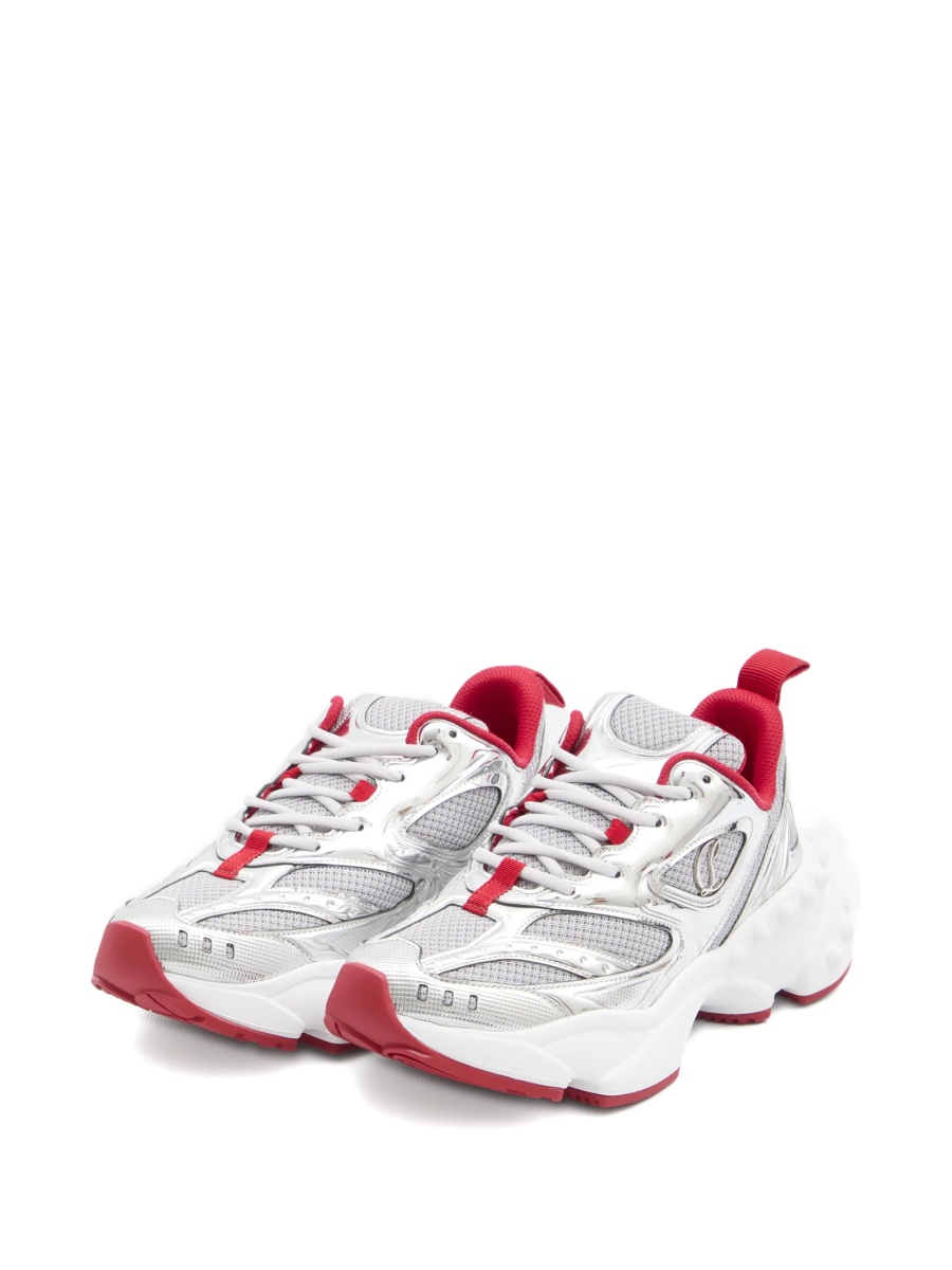 Sneakers Christian Louboutin argintii din piele si material textil - Img 2