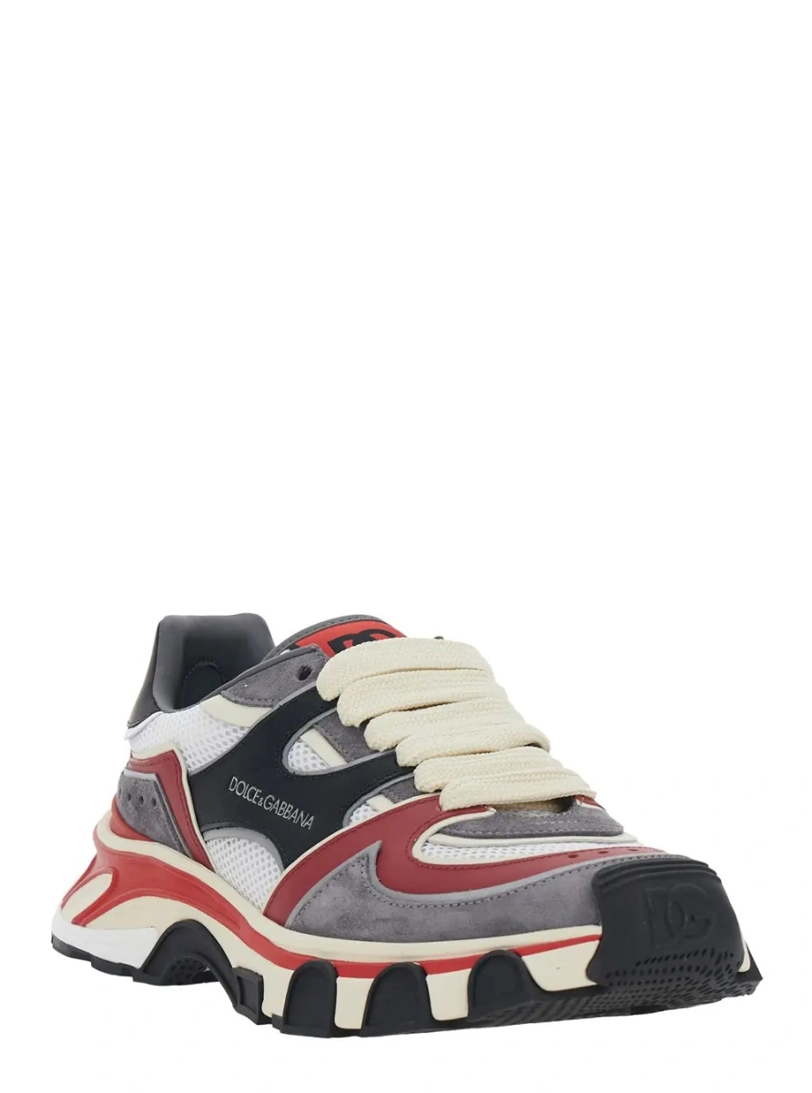 Sneakers Dolce &amp; Gabbana albi din piele si piele intoarsa - Img 2