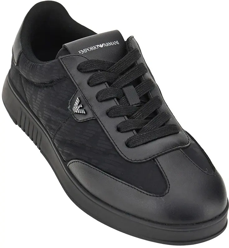 Sneakers Emporio Armani negri din nylon si piele - Img 2