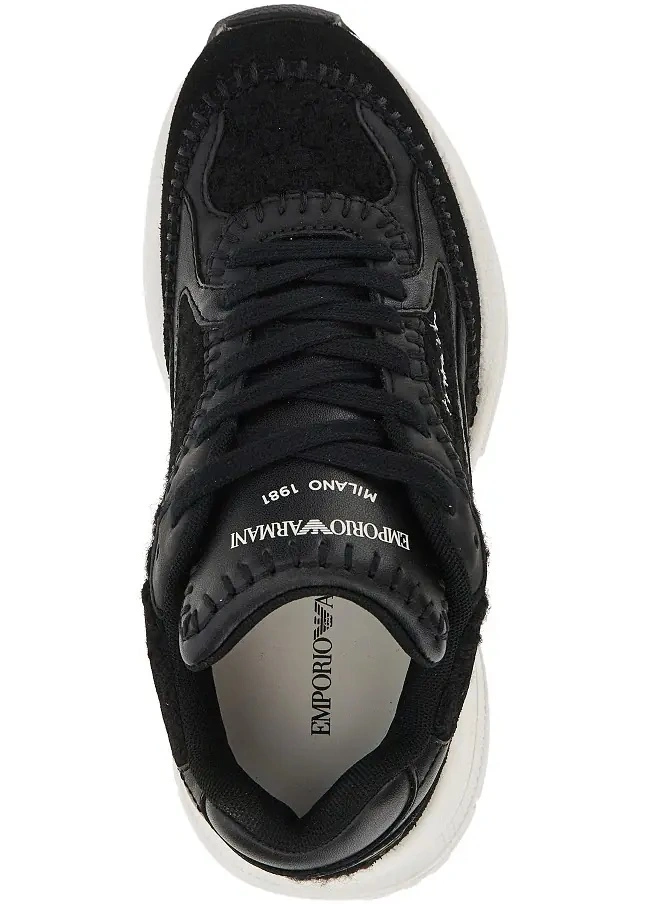 Sneakers Emporio Armani negri din tricot si piele ecologica - Img 4