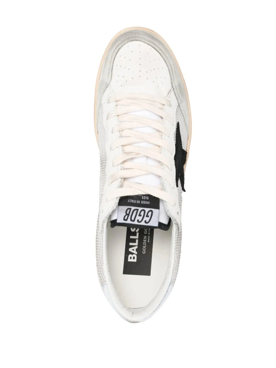 Sneakers Golden Goose ball star albi din material textil si piele - Img 4