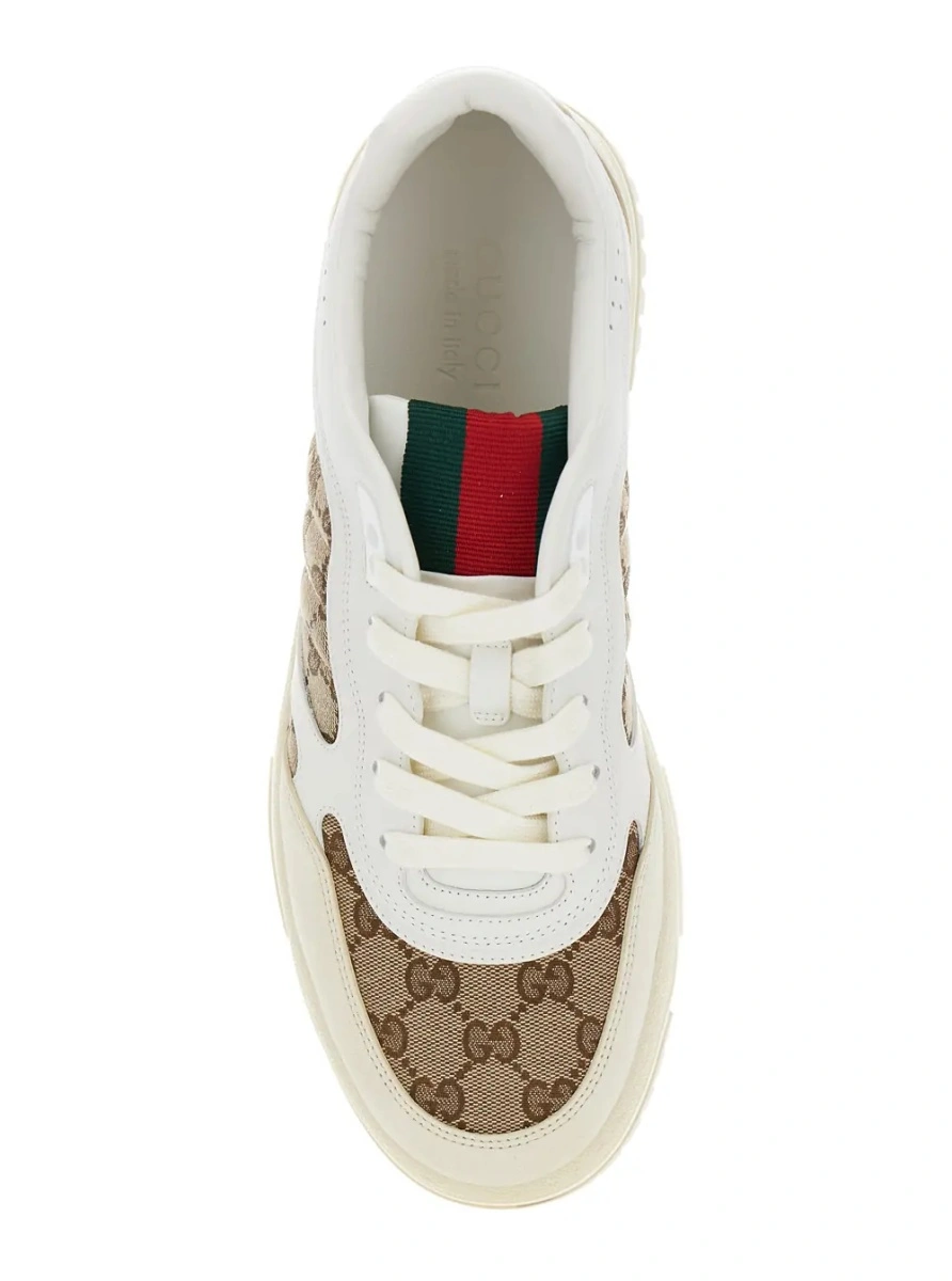 Sneakers Gucci albi din piele si tesatura tehnica - Img 4