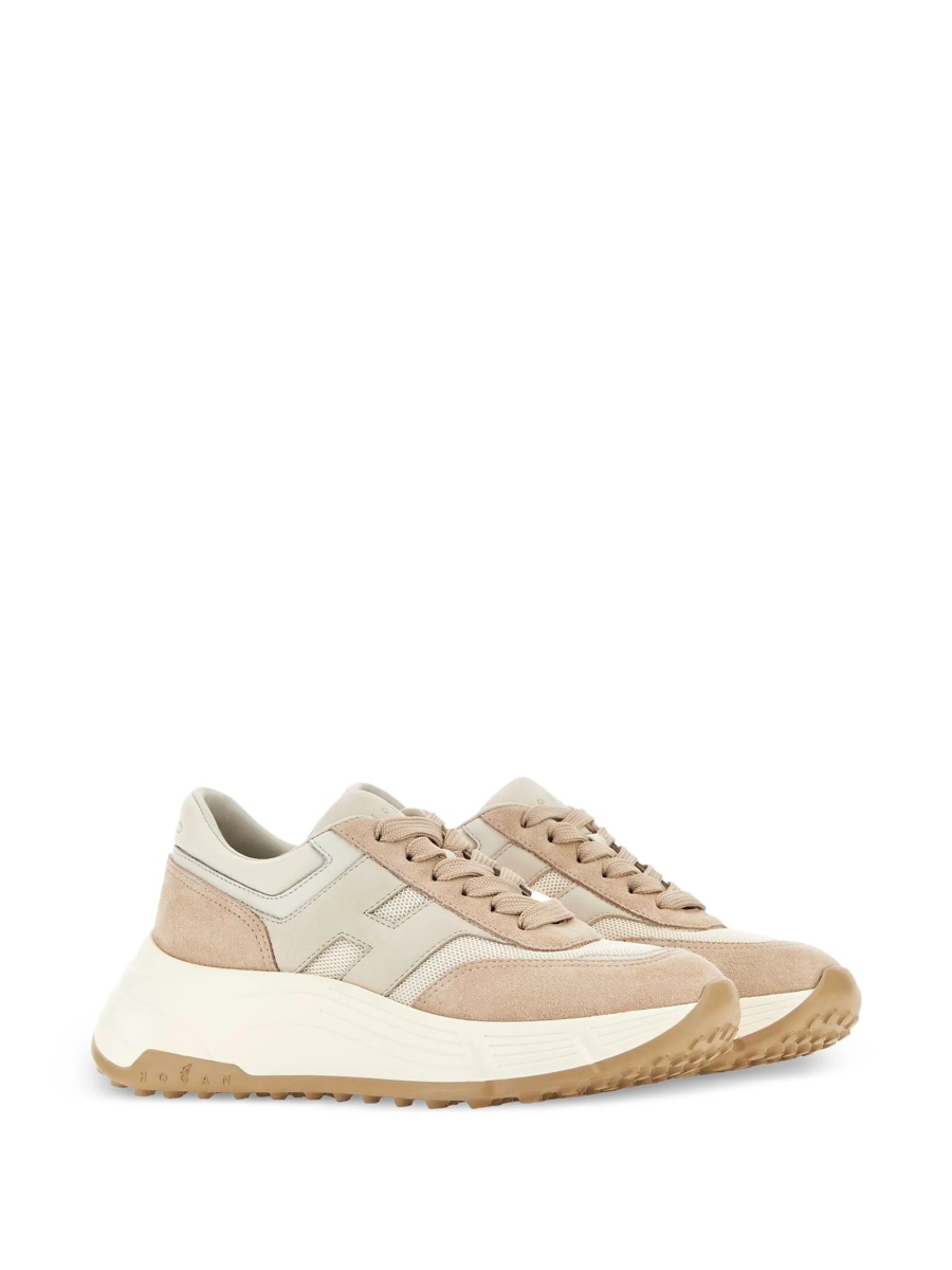 Sneakers Hogan neutri din piele intoarsa si piele - Img 2