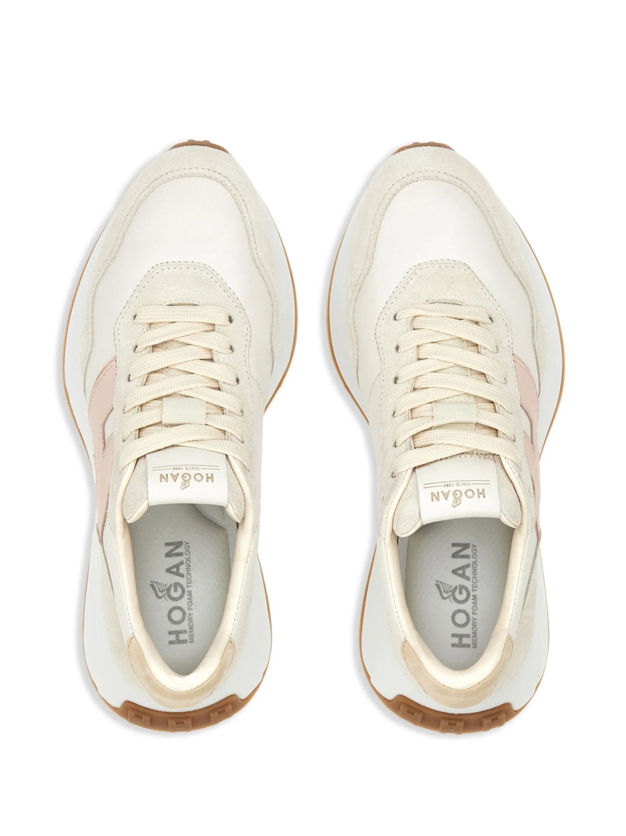 Sneakers Hogan neutri din piele si piele intoarsa - Img 4