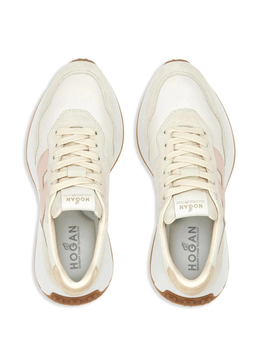 Sneakers Hogan neutri din piele si piele intoarsa - Img 4