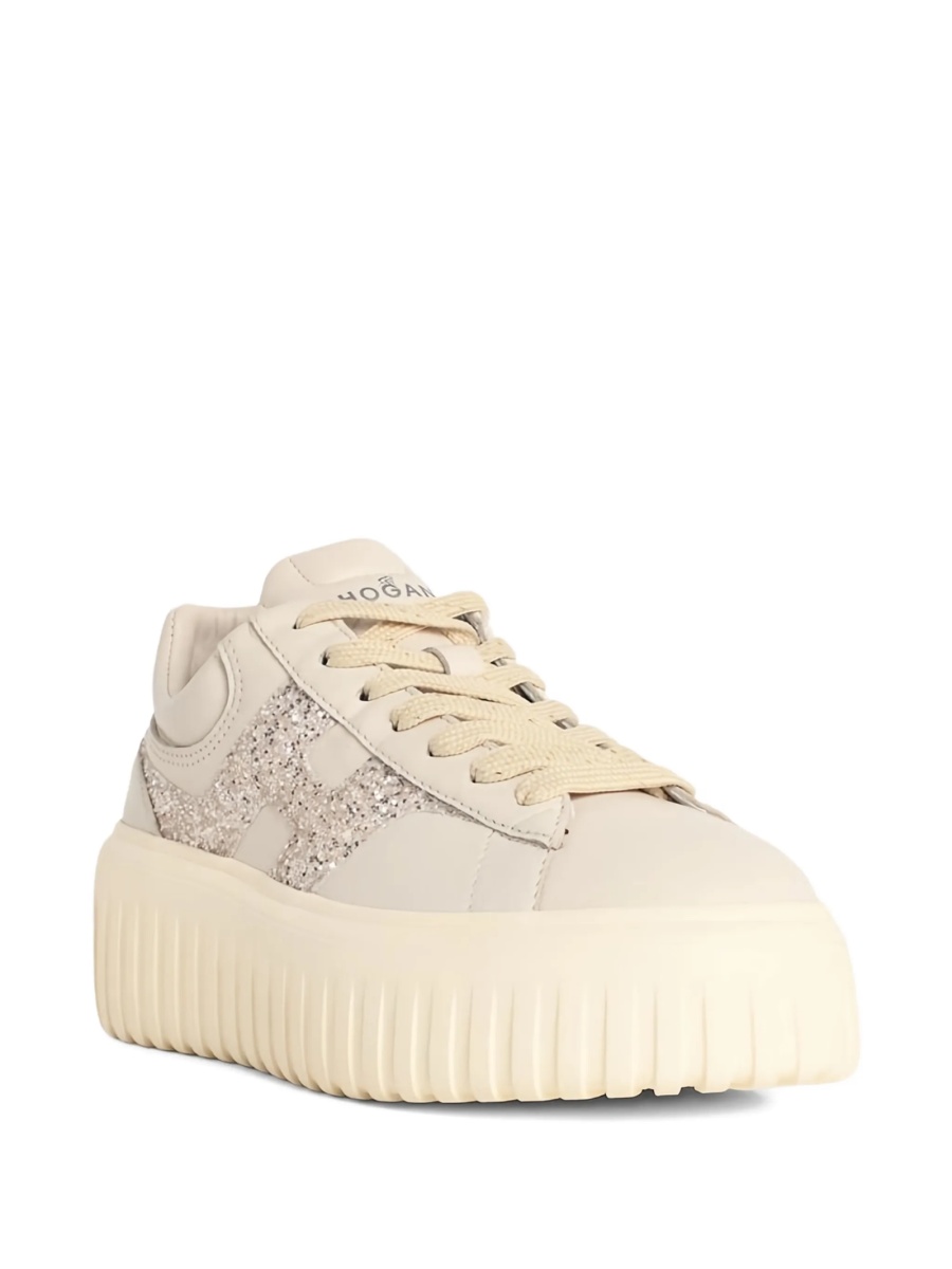 Sneakers Hogan neutri din piele si sclipici - Img 2