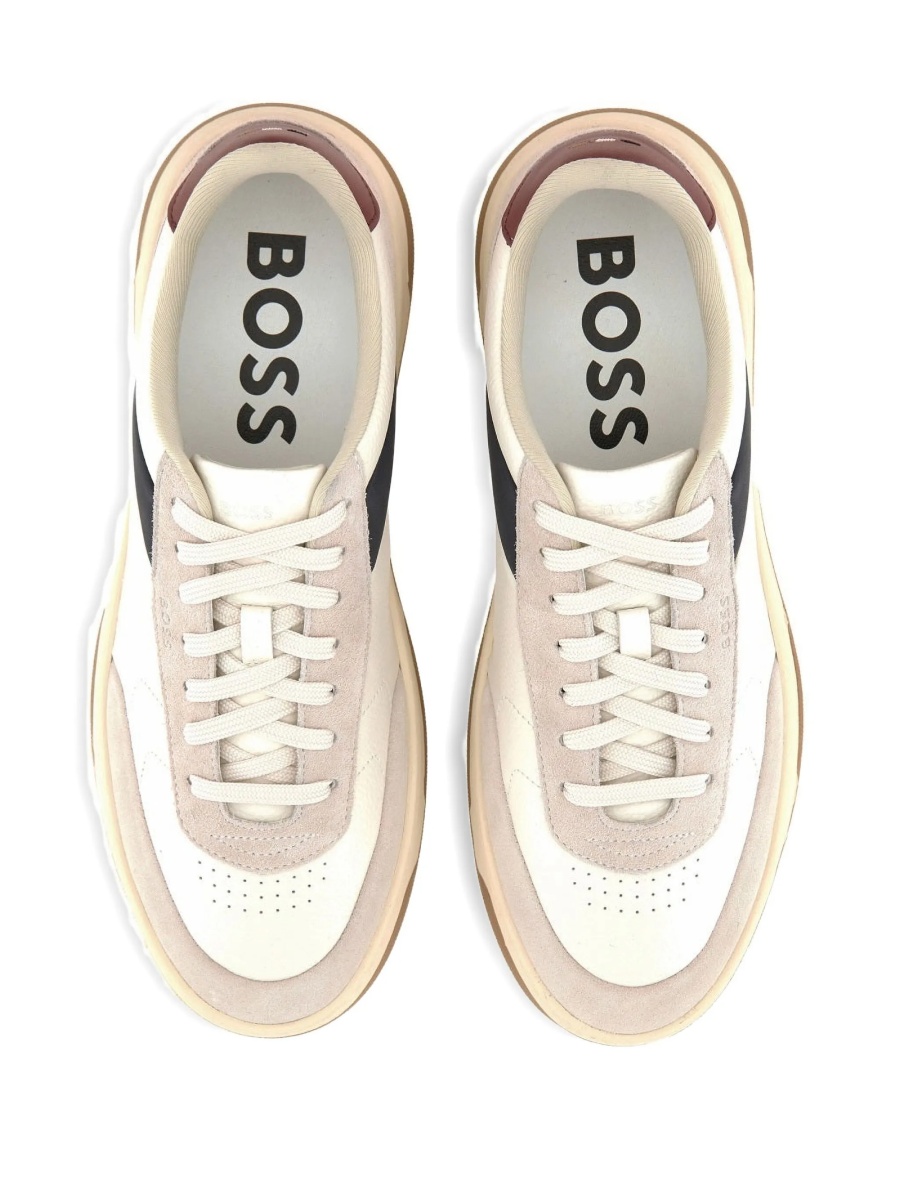 Sneakers Hugo Boss neutri din piele si piele intoarsa - Img 4