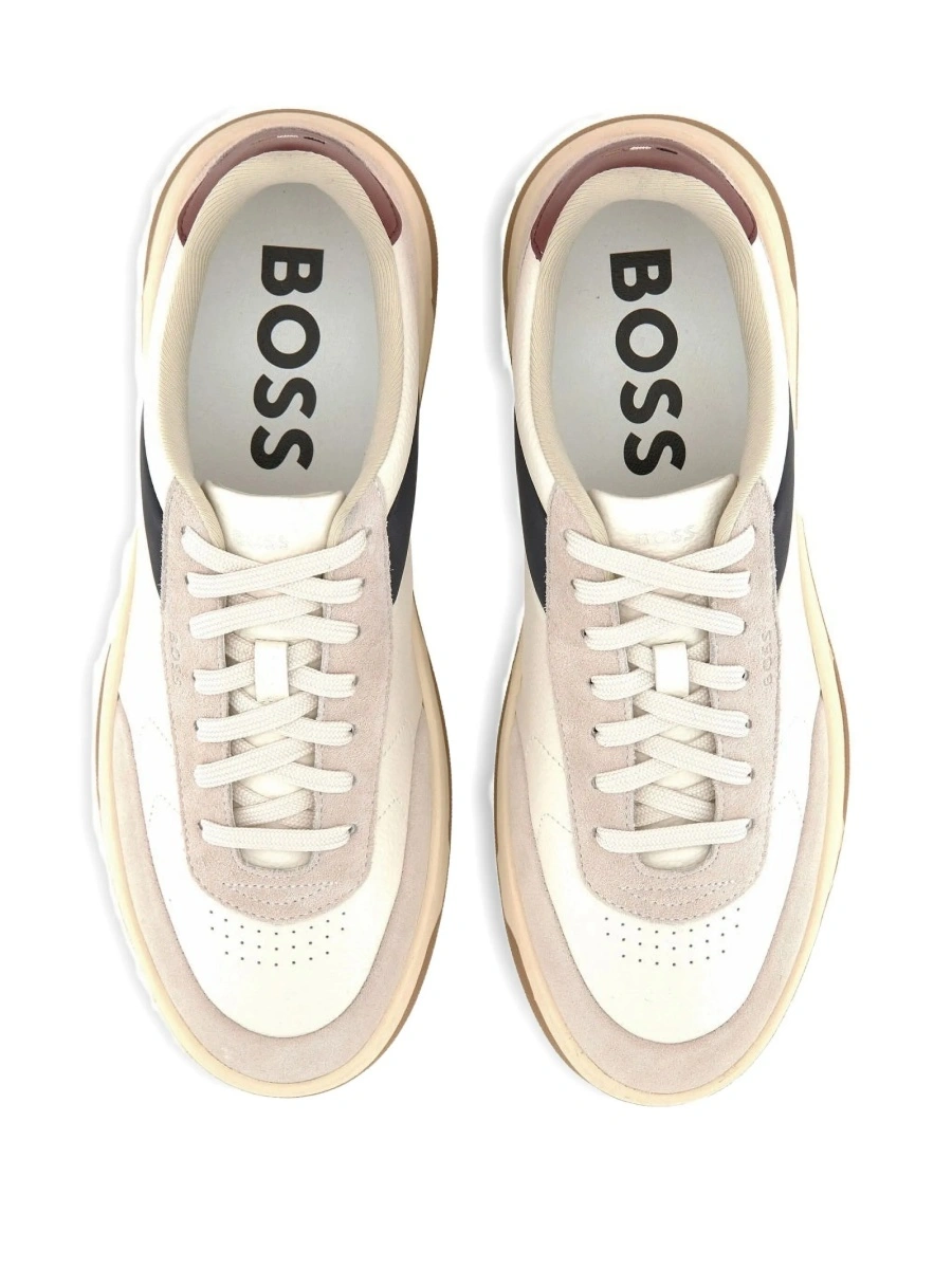 Sneakers Hugo Boss neutri din piele si piele intoarsa - Img 4
