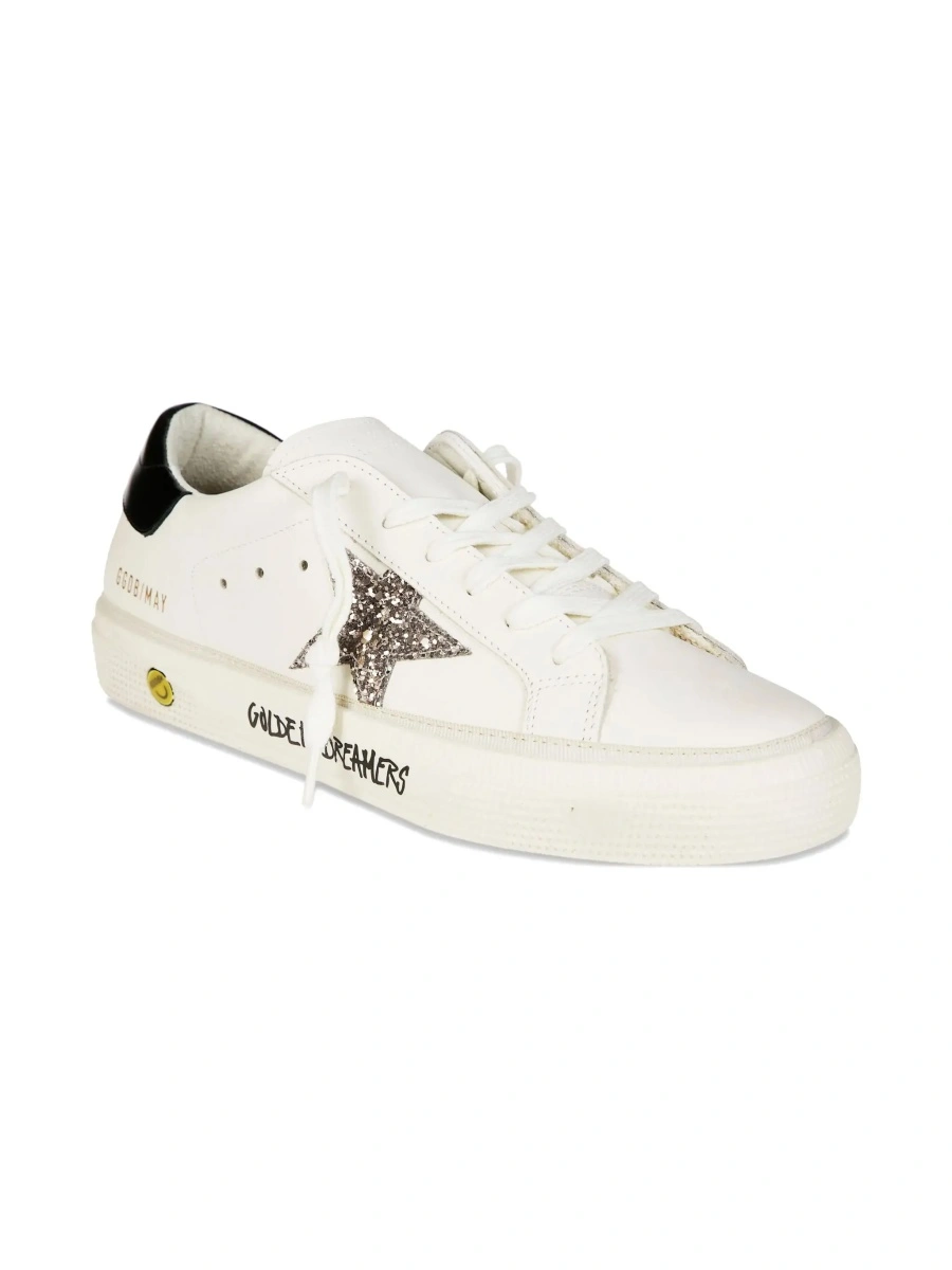Sneakers 'May' White Low Top Sneakers with Glittered Star Patch and Contrasting Heel with Logo Lettering in Leather Girl - Img 7