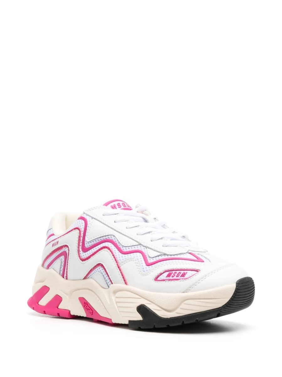 Sneakers MSGM albi din material textil si piele - Img 2