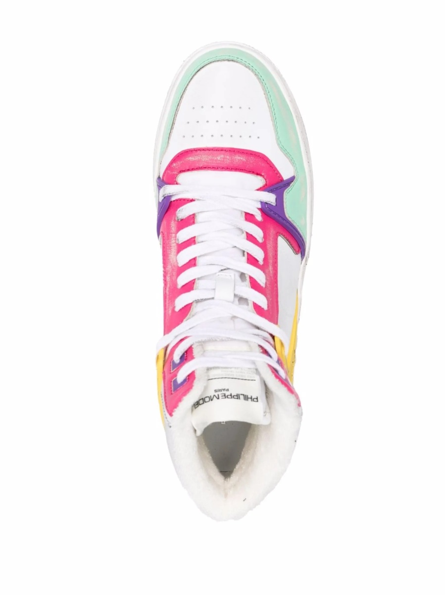 Sneakers Philippe Model albi din material textil si piele - Img 4