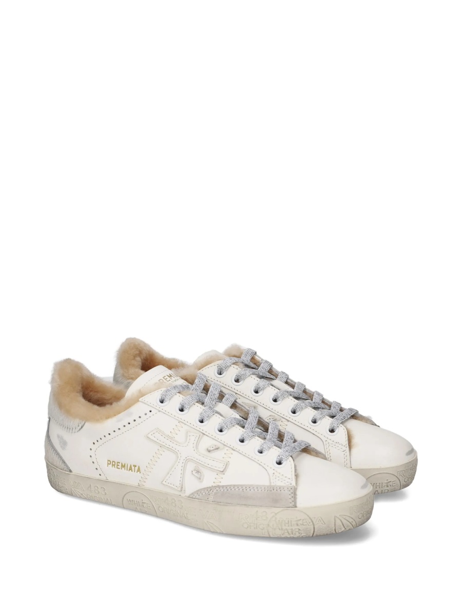 Sneakers Premiata albi din piele si par de vitel - Img 2