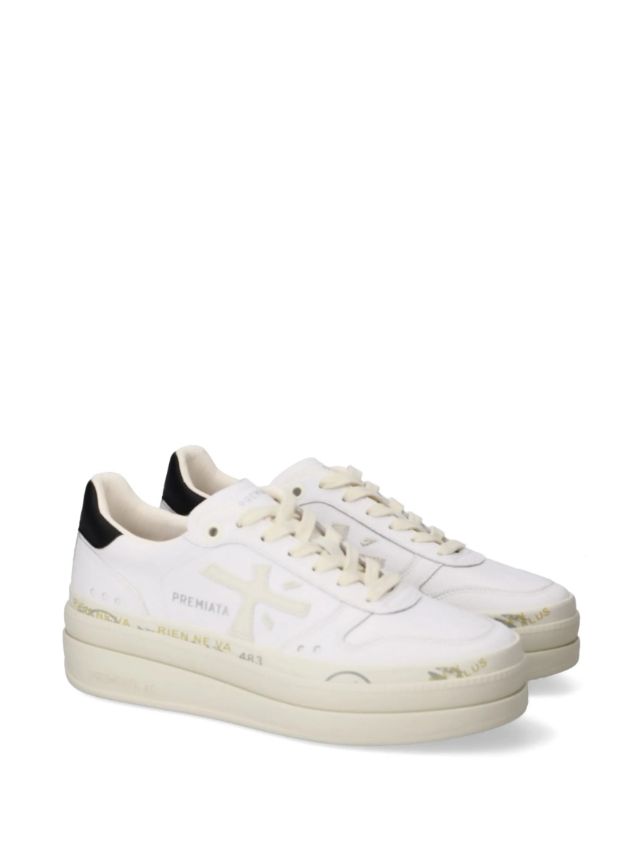 Sneakers Premiata albi din poliuretan si piele - Img 3