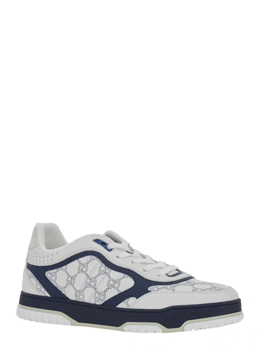 Sneakers 'Re-Web' White Sneaker Low Top with Web Tab and GG All-Over Motif in Leather Man - Img 2