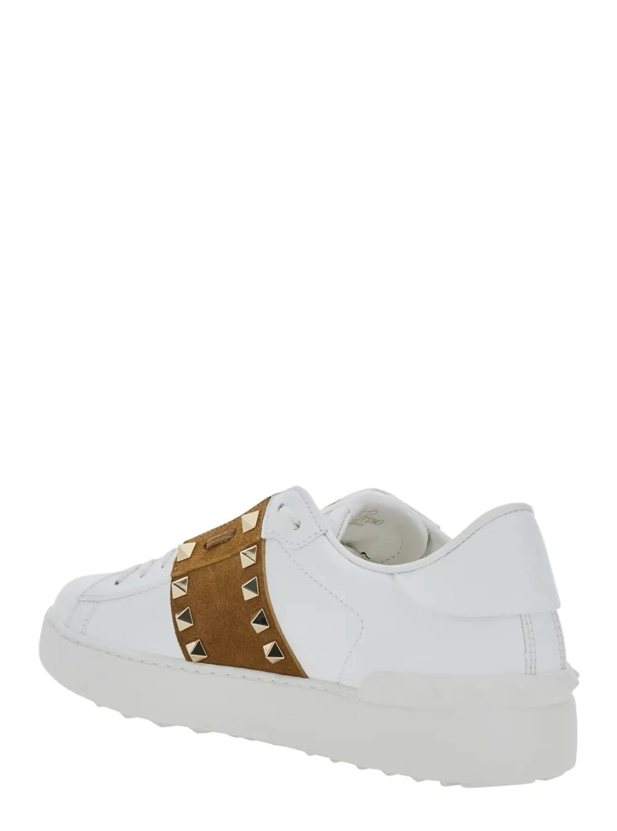 Sneakers Valentino Garavani 'Rockstud' albi din piele si piele intoarsa - Img 3