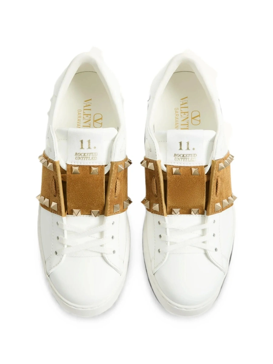 Sneakers Valentino Garavani 'Rockstud' albi din piele si piele intoarsa - Img 6