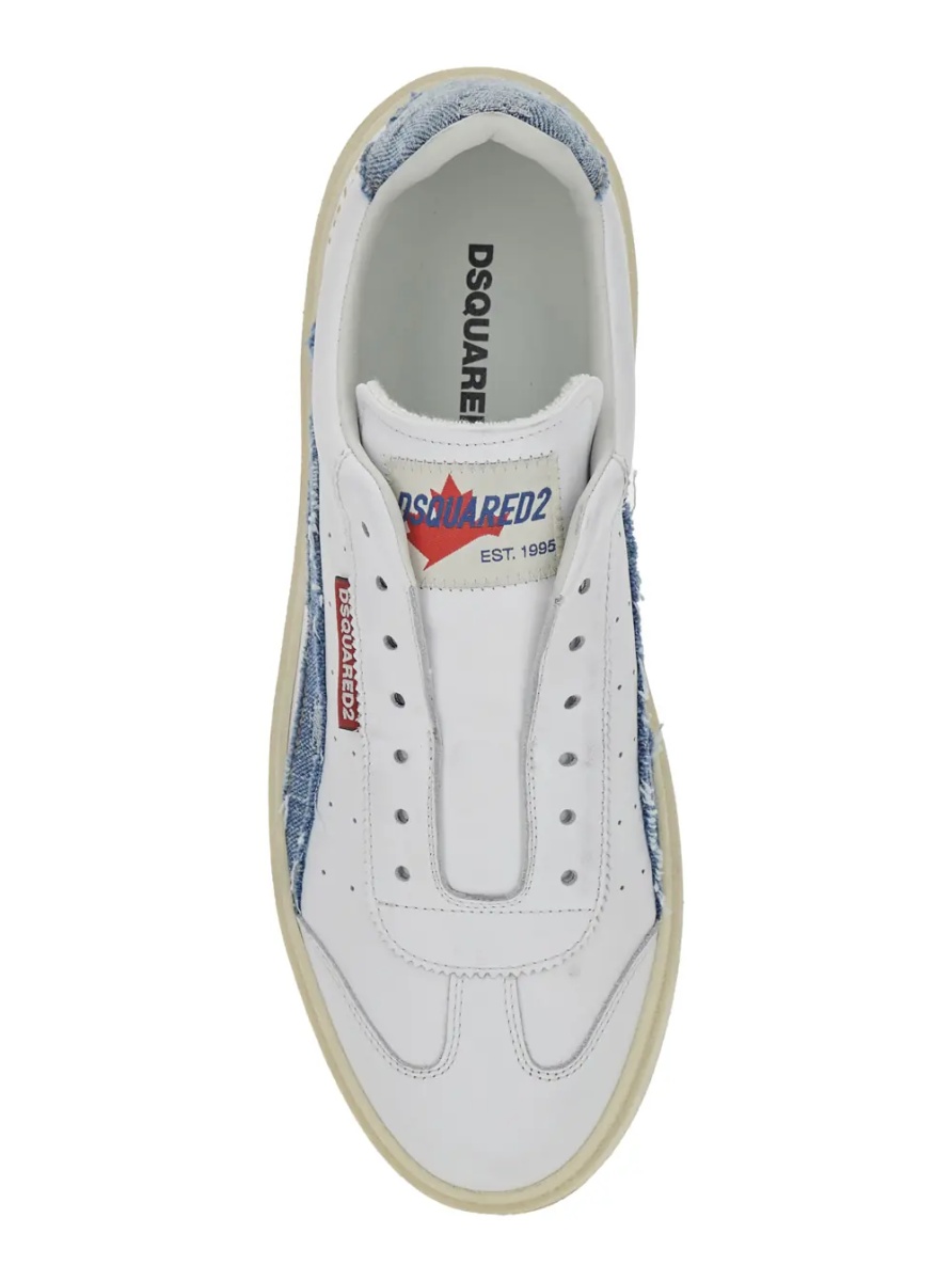 Sneakers White Low Top Sneakers with Denim Panels and Distressed Effect in Leather Man - Img 4