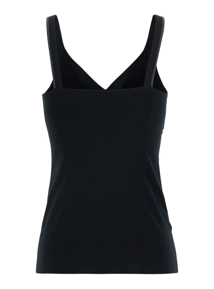 Topuri Black V-neck Top with Jewelry Details on the Edges in Cotton for Women - Img 2