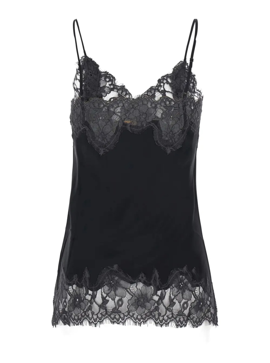 Topuri Black V-neck top with spaghetti straps in satin fabric for women - Img 2