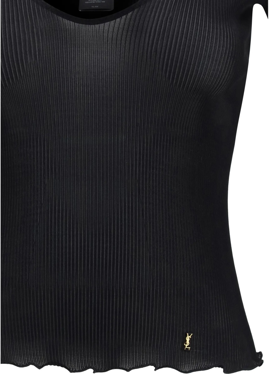 Topuri Cassandre V Neck Ribbed Silk Top - Img 3