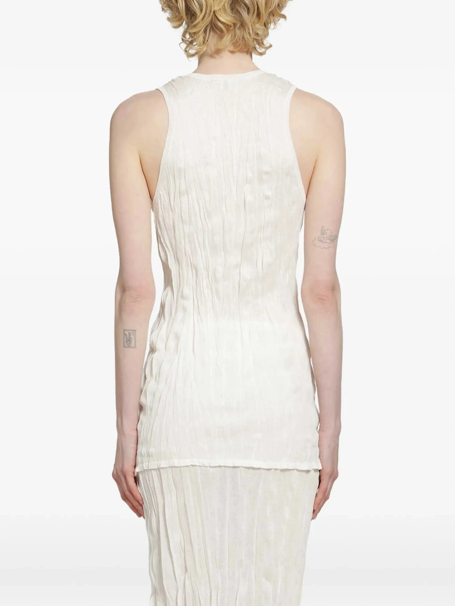 Topuri TOTÊME White Sleeveless top with round neckline and crinkled design in viscose for women - Img 5