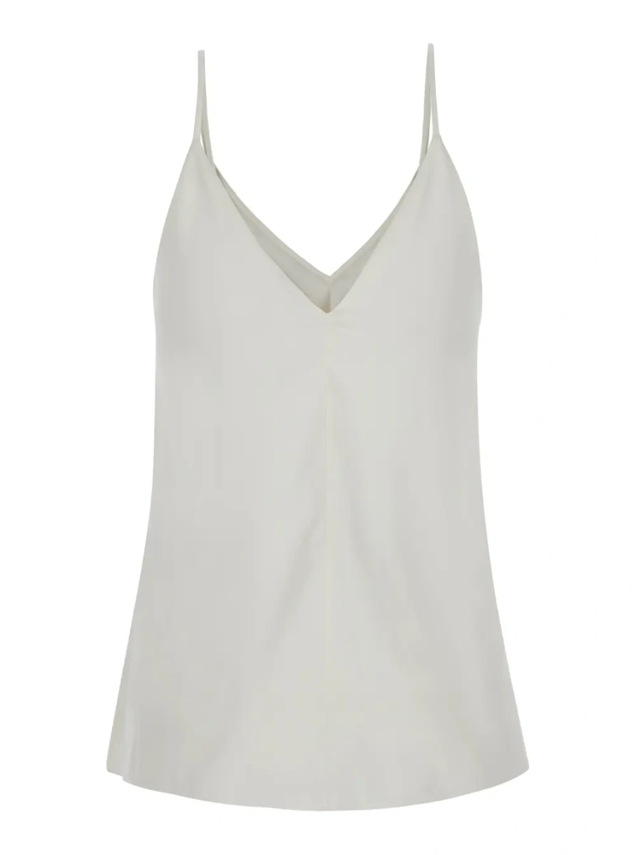 Topuri White Sleeveless top with V-neck and satin effect in stretch silk for women - Img 2