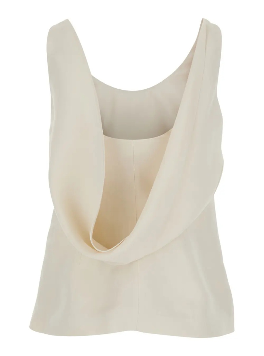 Topuri White Top with Draped Neckline in Viscose Blend for Women - Img 2