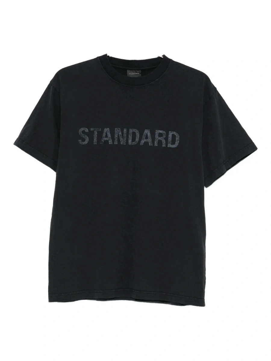 Tricou Black Crewneck T-Shirt with Logo Print on the Front in Cotton Man - Img 7