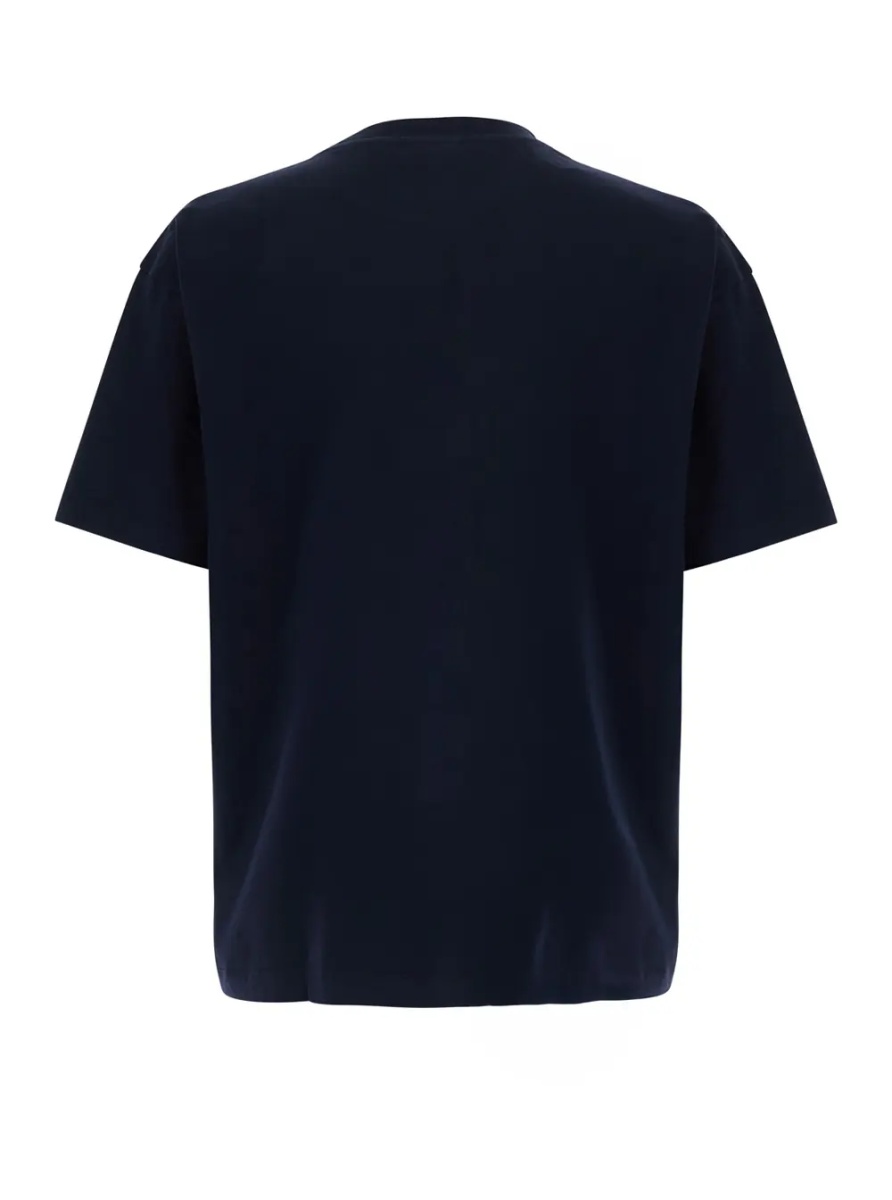 Tricou Blue Crew neck T-shirt with logo lettering embroidery on the front in cotton for men - Img 2