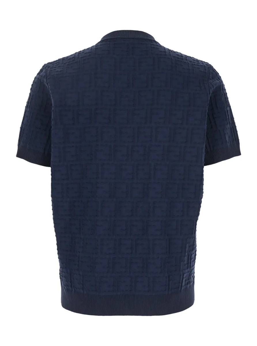 Tricou Blue T-Shirt with All-Over FF Logo Embroidery in Cotton for Men - Img 2