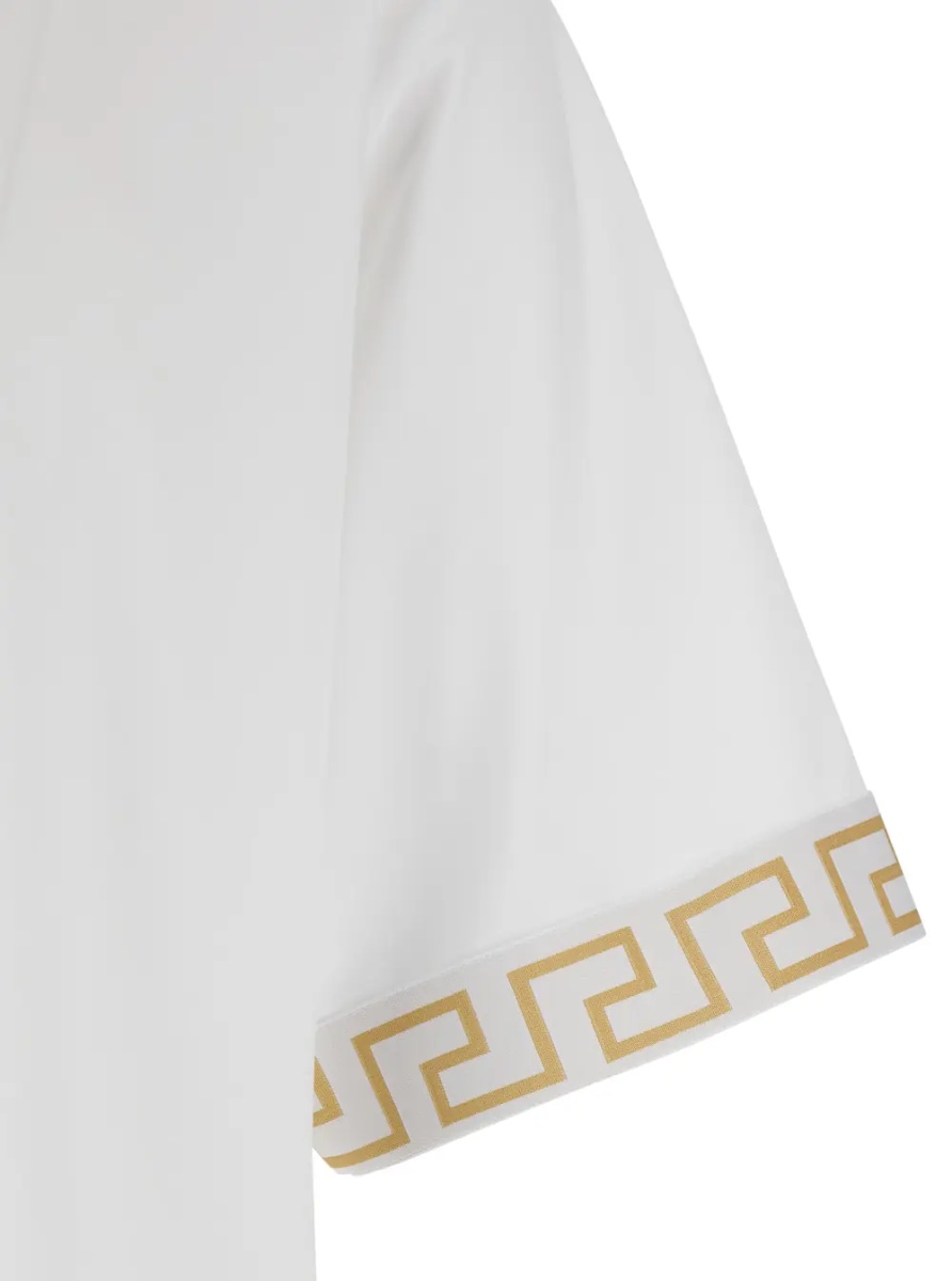 Tricou Crew Neck T-Shirt with Greca Motif on the Sleeves in Tech Fabric White Men - Img 3