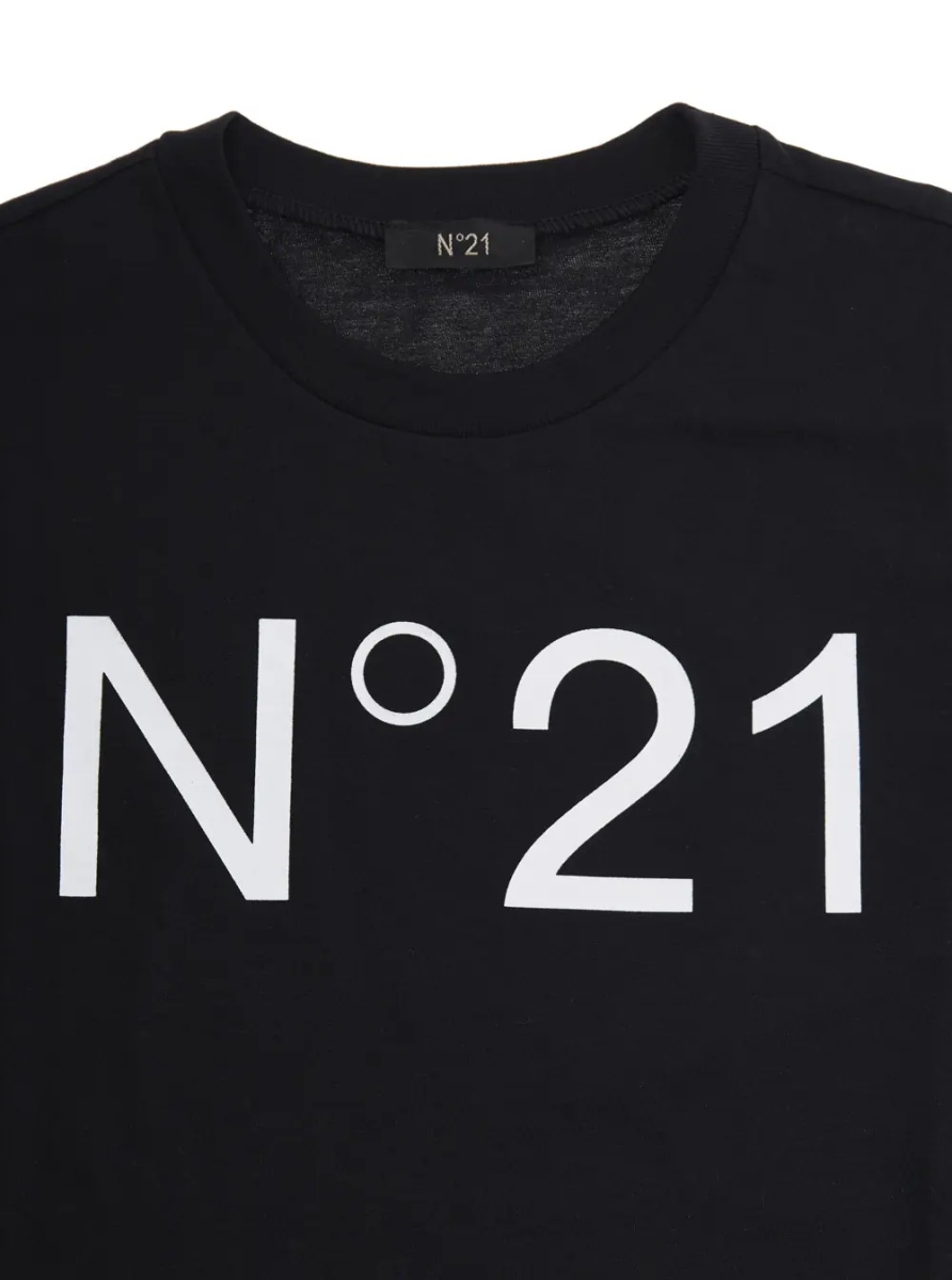 Tricou Crew Neck T-Shirt with Maxi Logo Print in Black Cotton Girl - Img 3