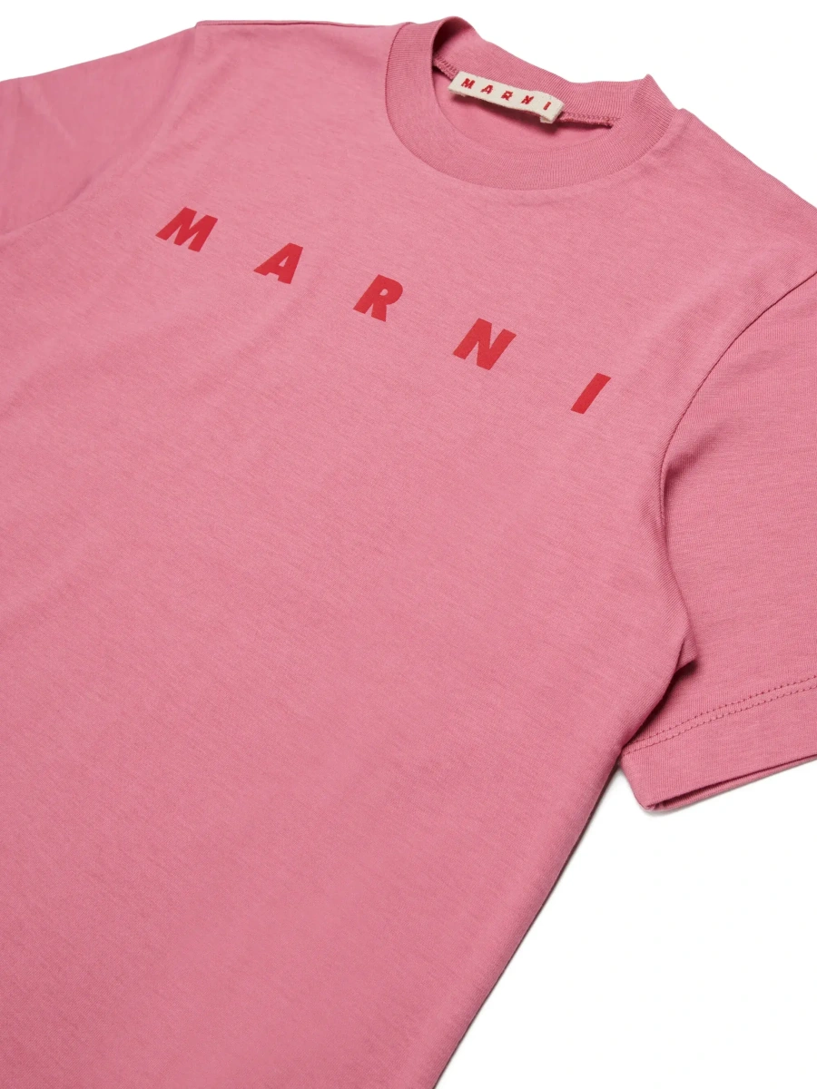 Tricou Pink Crew Neck T-Shirt with Logo lettering in cotton Girl - Img 5