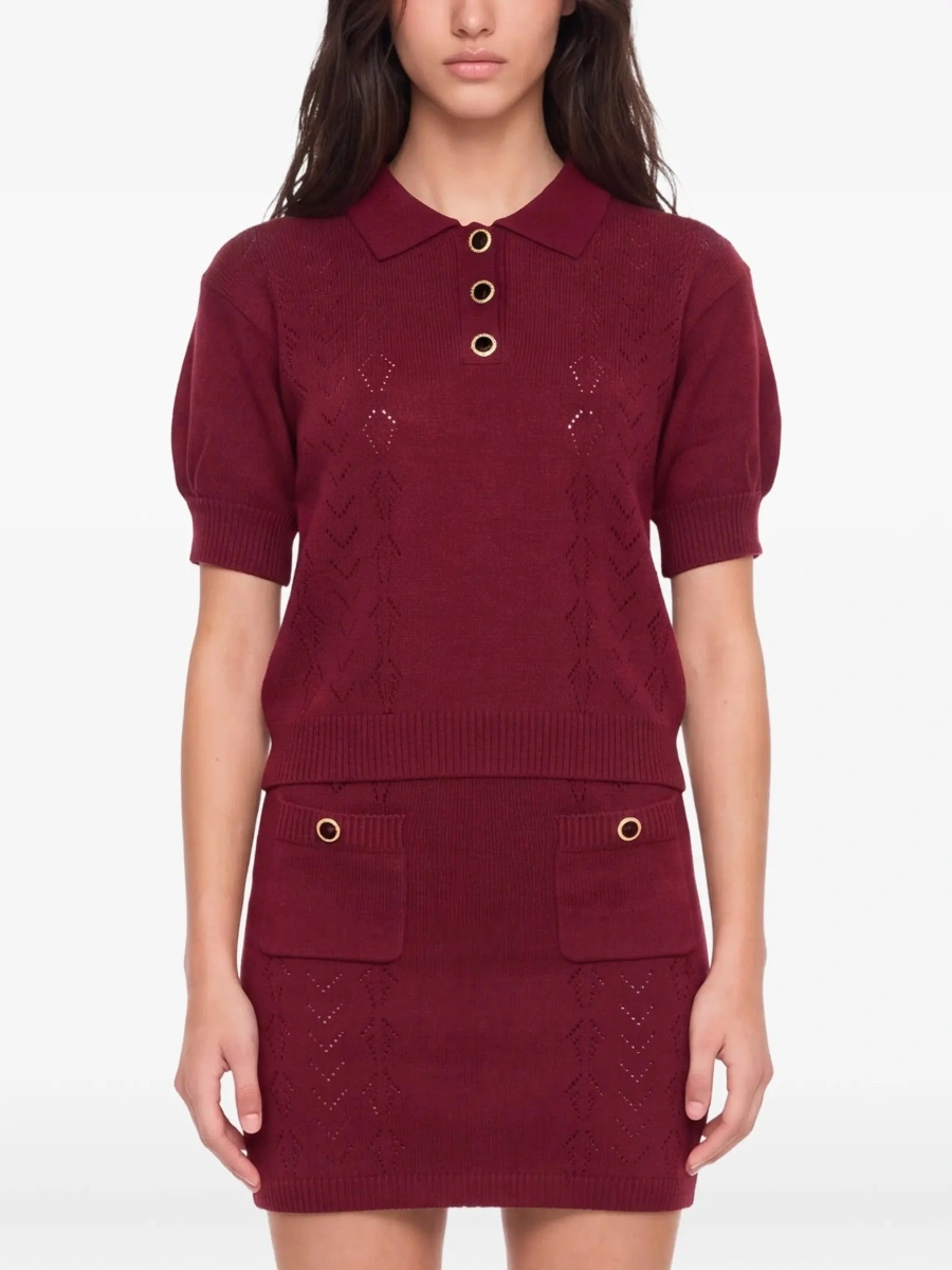 Tricou polo Alessandra Rich mov din lana merino - Img 5