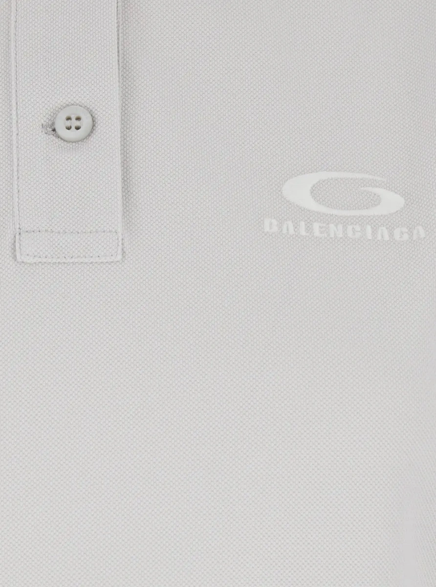 Tricou polo Balenciaga alb din bumbac - Img 3