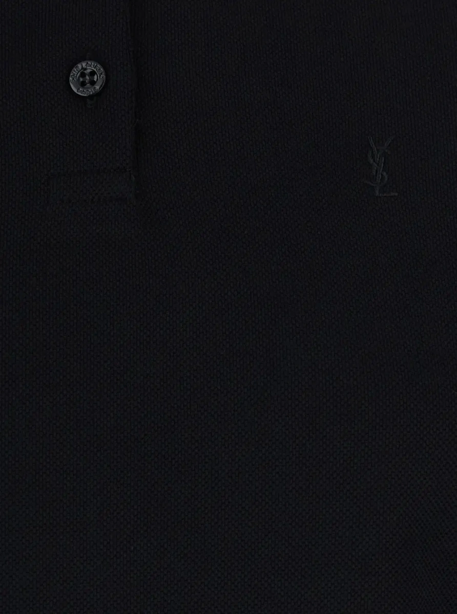 Tricou Polo Black Cotton Embroidered Pique Polo Dress - Img 3