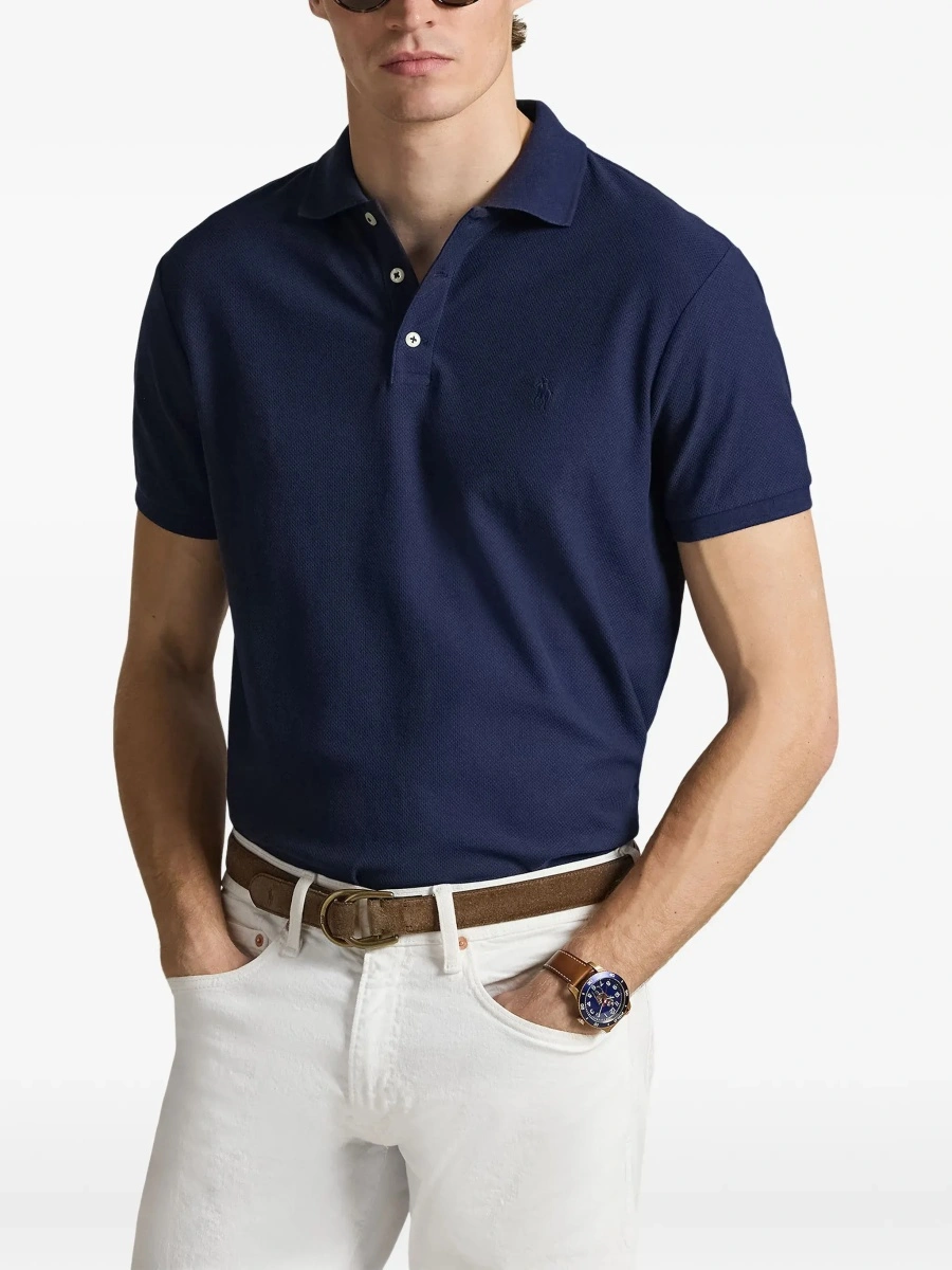 Tricou Polo Blue Polo Shirt with Classic Collar and Pony Embroidery on the Front in Cotton for Men - Img 5