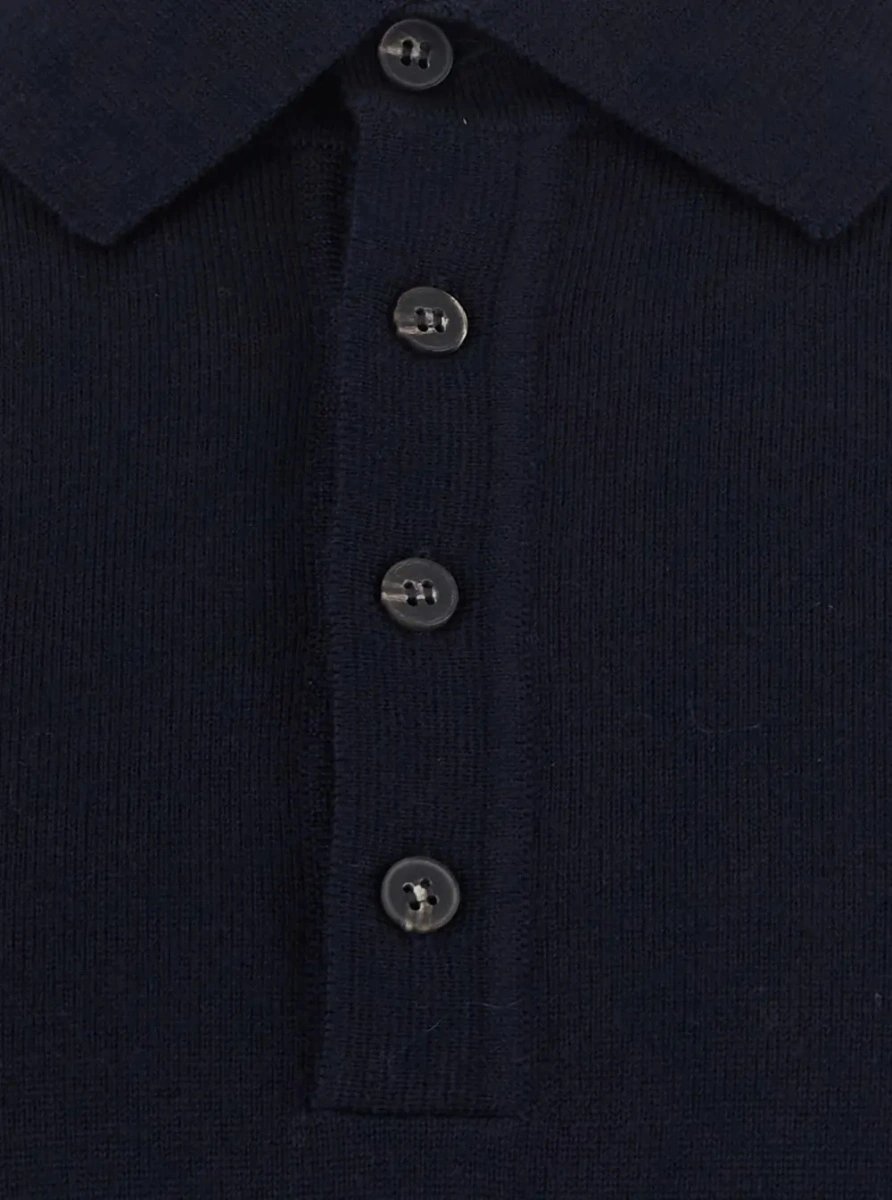 Tricou Polo blue Polo Shirt with four-button closure in merino wool for men - Img 3