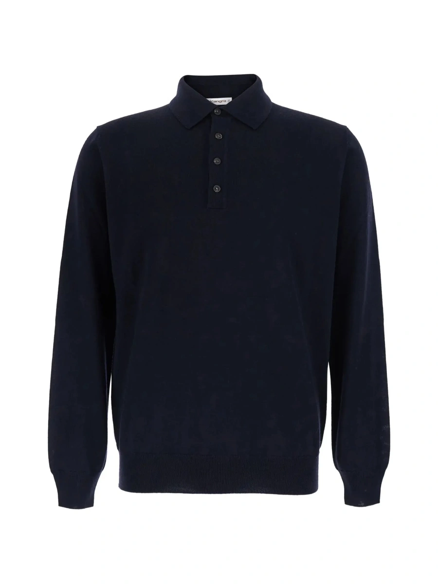 Tricou Polo blue Polo Shirt with four-button closure in merino wool for men - Img 6