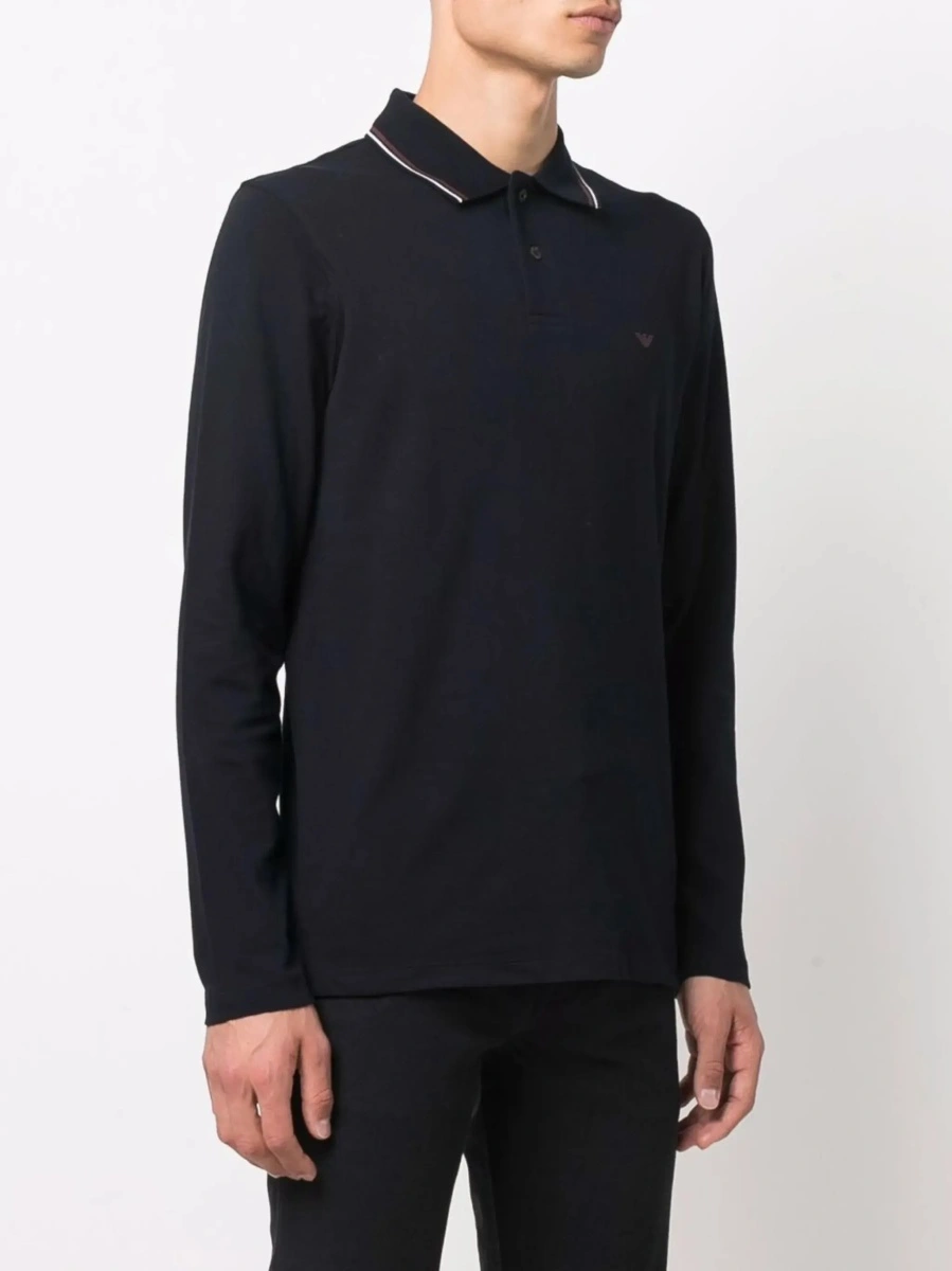 Tricou Polo Long Sleeve Polo with Logo Embroidery in Stretch Cotton Blue Men - Img 5