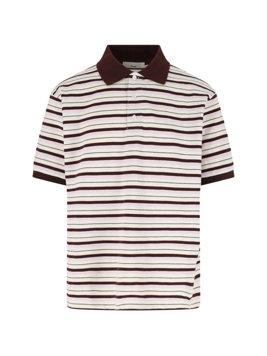 Tricou Polo Multicolor Polo Shirt with Embroidered Logo Lettering on the Front and All-Over Stripes in Cotton for Women - Img 6