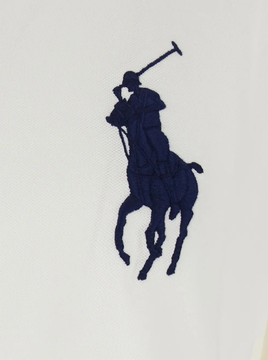 Tricou polo Ralph Lauren alb din bumbac 'Custom Fit' - Img 3