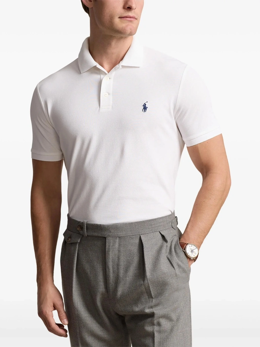 Tricou polo Ralph Lauren alb din bumbac 'Custom Fit' - Img 5